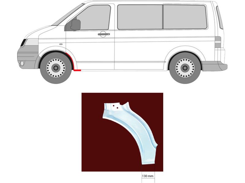 Forskjerm bakre Caravelle / Transporter  T5    04.03-08.15 venstre